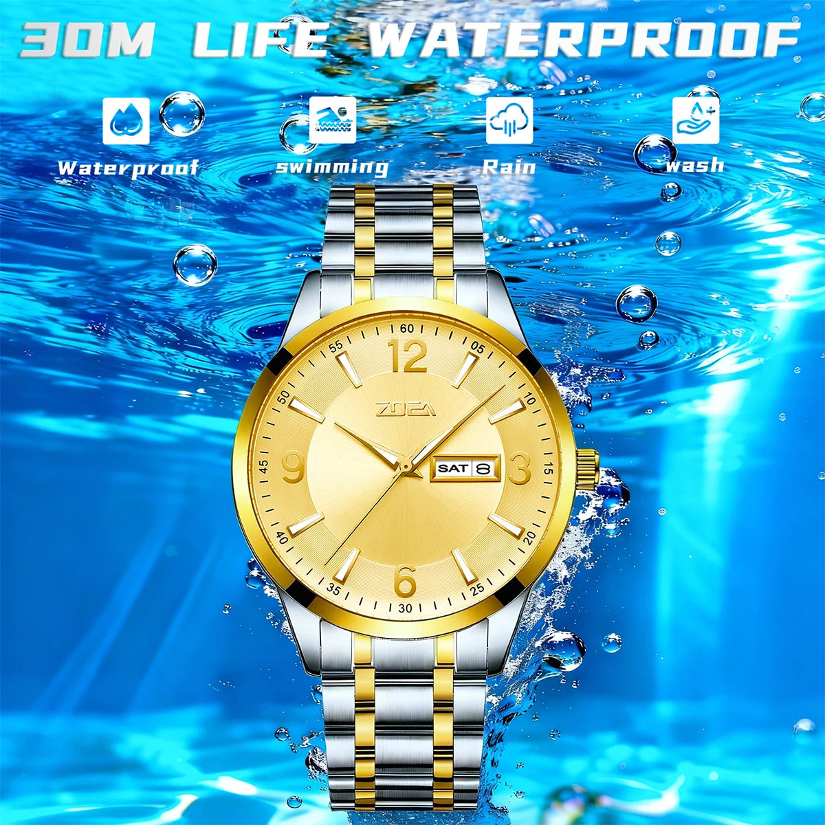 ZOEA ESS10002 Business Men's Watch. Adopts luminous dial and hands design, fitted with solid stainless steel strap. 30 meters de