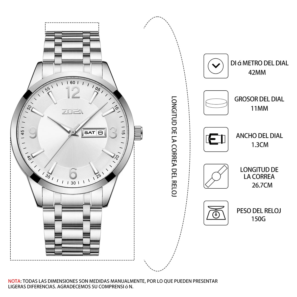 ZOEA ESS10002 Business Men's Watch. Adopts luminous dial and hands design, fitted with solid stainless steel strap. 30 meters de