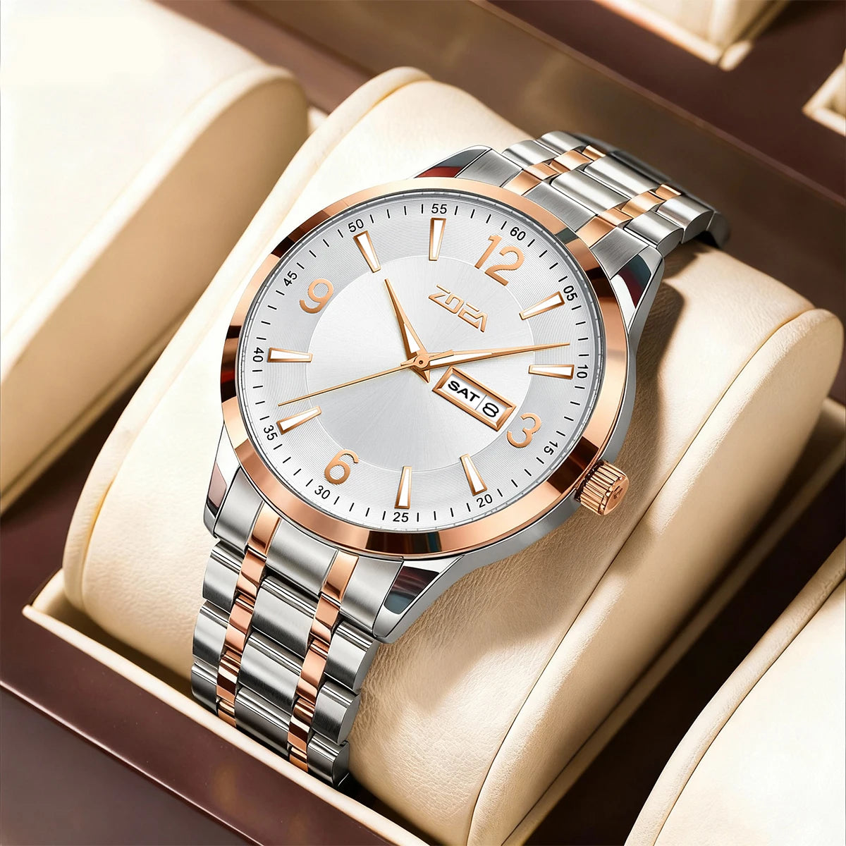 ZOEA ESS10002 Business Men's Watch. Adopts luminous dial and hands design, fitted with solid stainless steel strap. 30 meters de