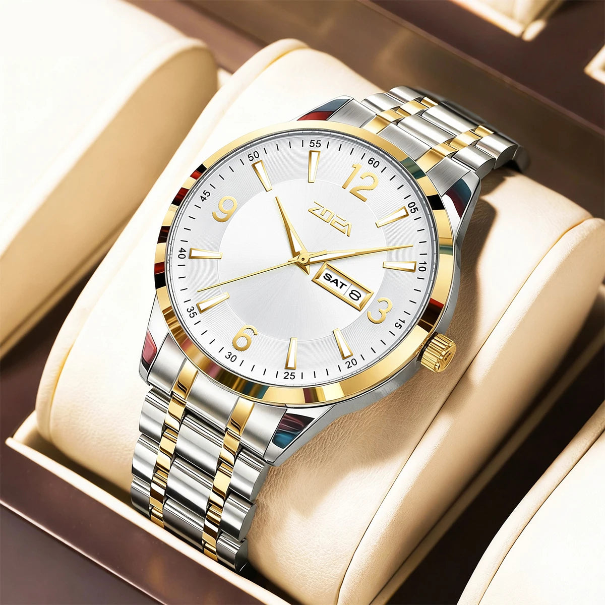 ZOEA ESS10002 Business Men's Watch. Adopts luminous dial and hands design, fitted with solid stainless steel strap. 30 meters de