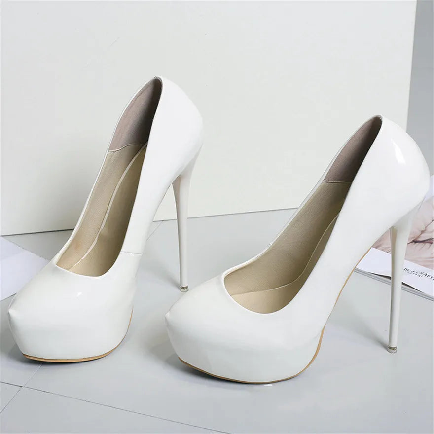 Big Size 35-47 Patent Leather Red Wedding Shoes 2025 Women Round Toe Super High Heels 16cm Pumps Sexy Platform Party Shoes Woman