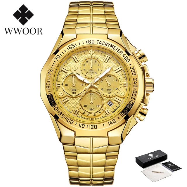 Sports Watches For Men Fashion Quartz Men Big Clock WWOOR Top Brand Luxury Military Full Steel Waterproof Chronograph Wristwatch