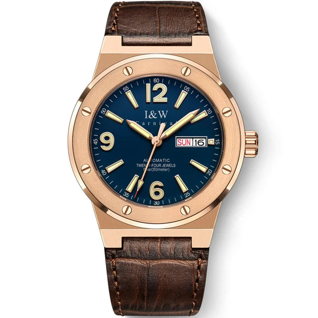 New Switzerland Luxury Brand I&W Carnival Men‘s Watches MIYOTA Automatic Mechanical Luminous Sapphire 50M Waterproof Clocks 589G