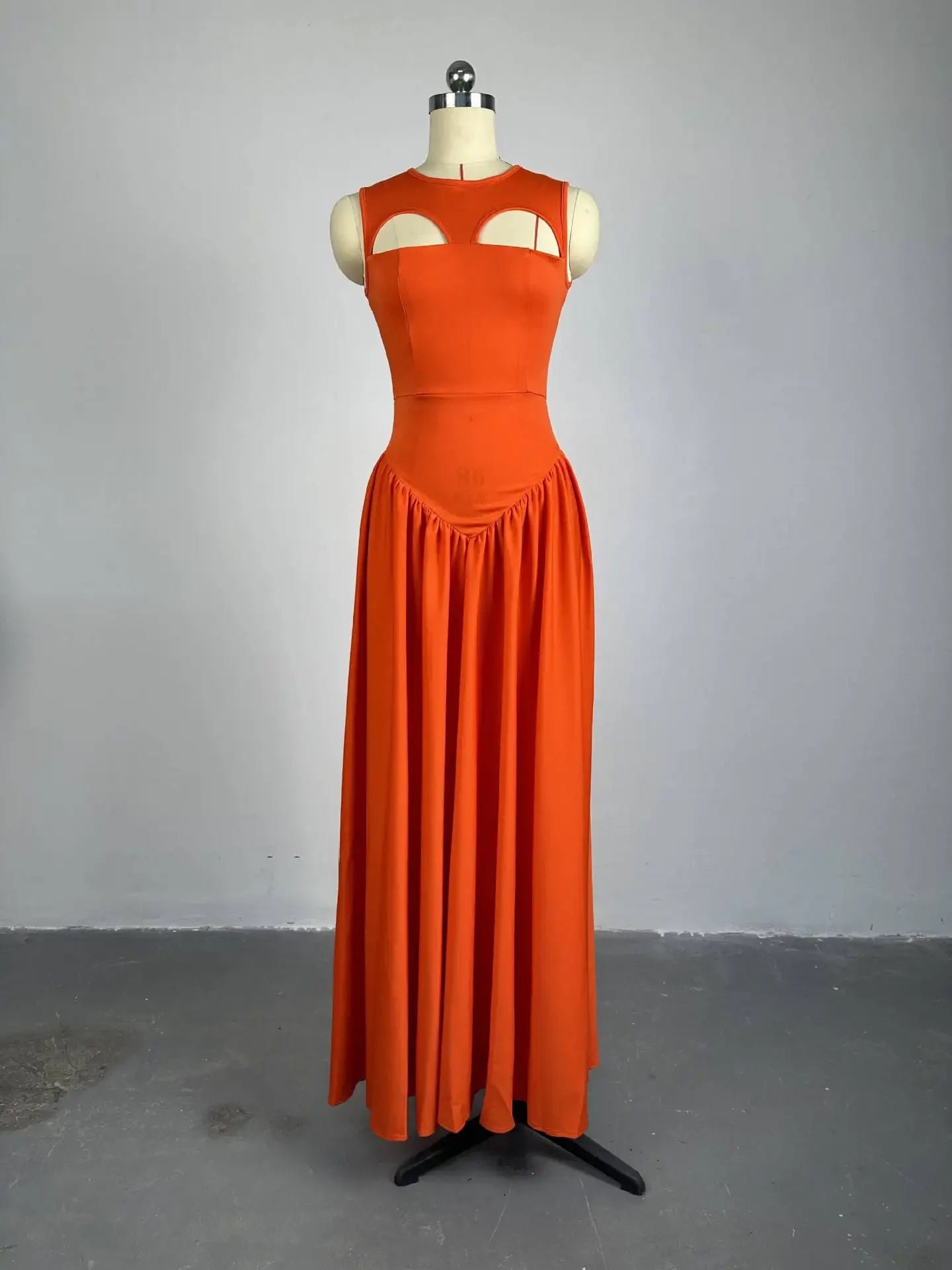 CM.YAYA 2024 Summer Sleeveless Sweet Cute O-Neck Hollow Out Slim Floor-Length Long Women Dress Beach Streetwear Maxi Dresses