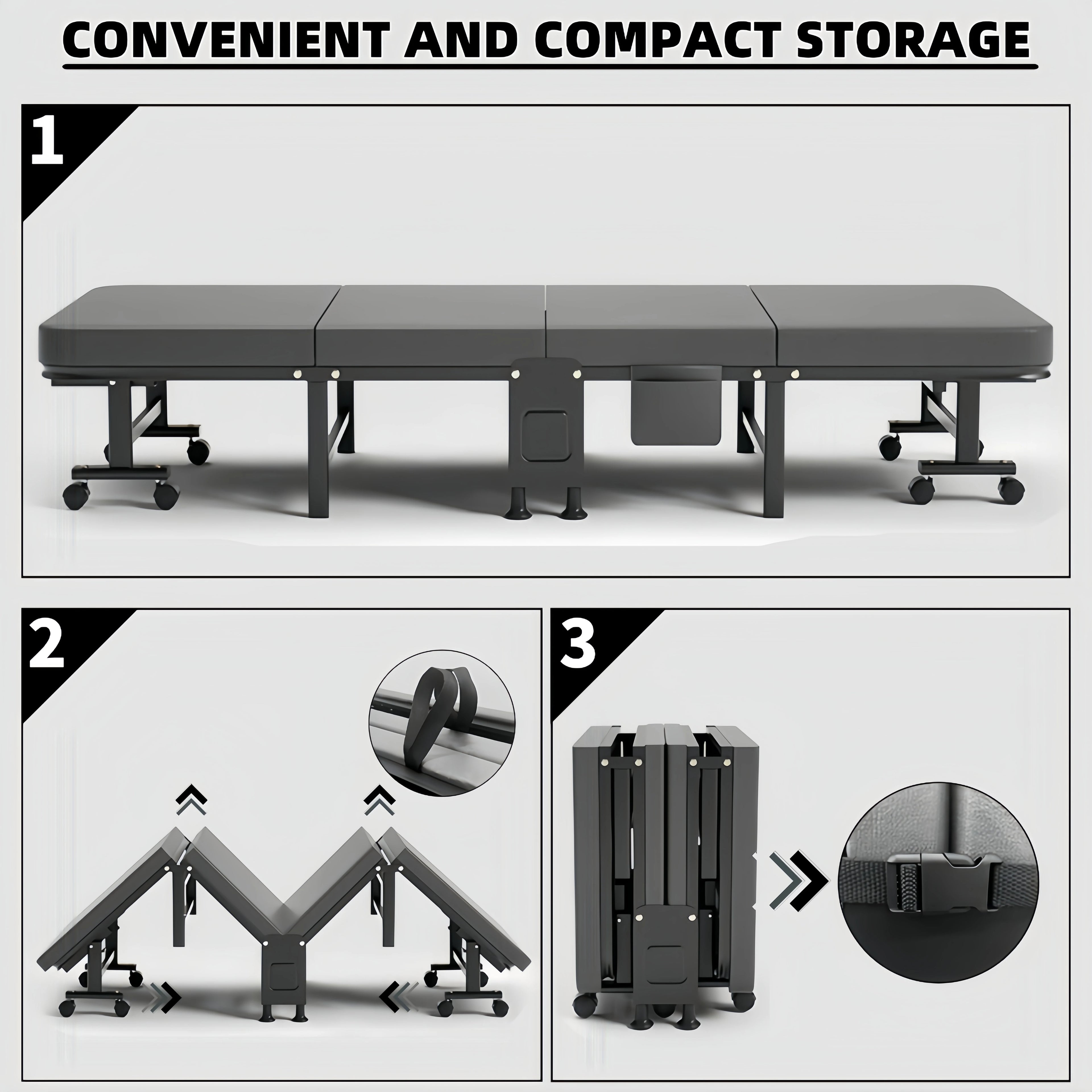 1 Dust Cover for a Folding Bed or 1 Folding Bed, Multifunctional Tech Fabric with High-Density Foam Mattress, Compact Storage Space, Single Bed, Folds into a Quarter, Easy to Assemble, with Wheels, Lightweight, Portable Iron