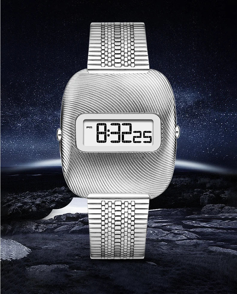 Smart Digital Calendar Simple Retro Wristwatch Square Dial Digital Watch with Electronic Movement Stainless Steel Strap 2026+