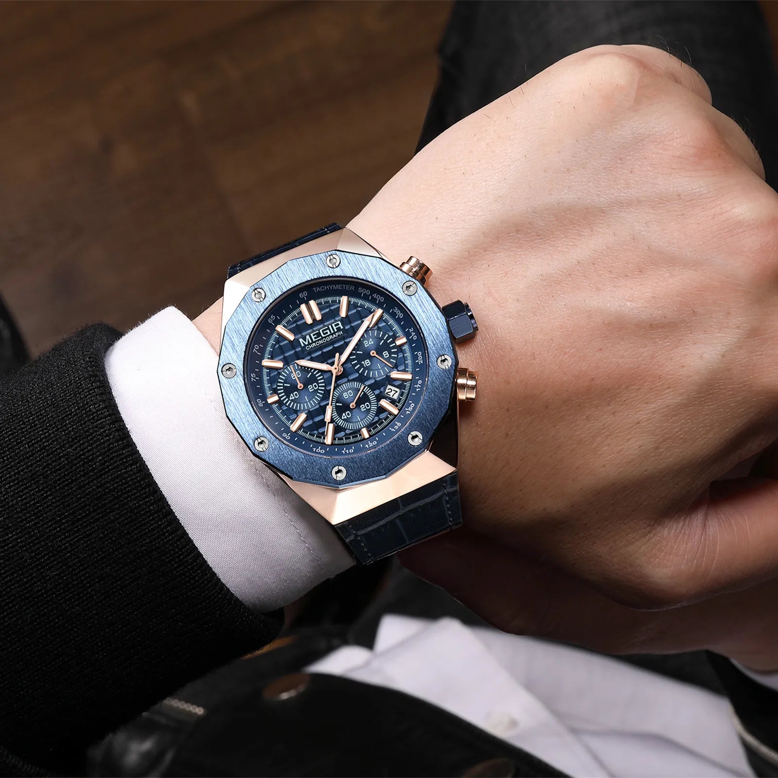 MEGIR Chronograph Luxury Men Sports Quartz Wristwatch with Calendar Luminous Waterproof Man Business Casual Watches Reloj Hombre