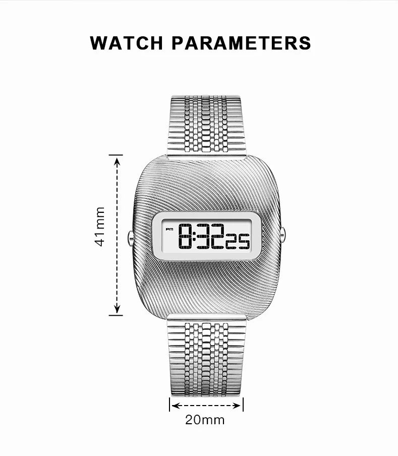 Smart Digital Calendar Simple Retro Wristwatch Square Dial Digital Watch with Electronic Movement Stainless Steel Strap 2026+