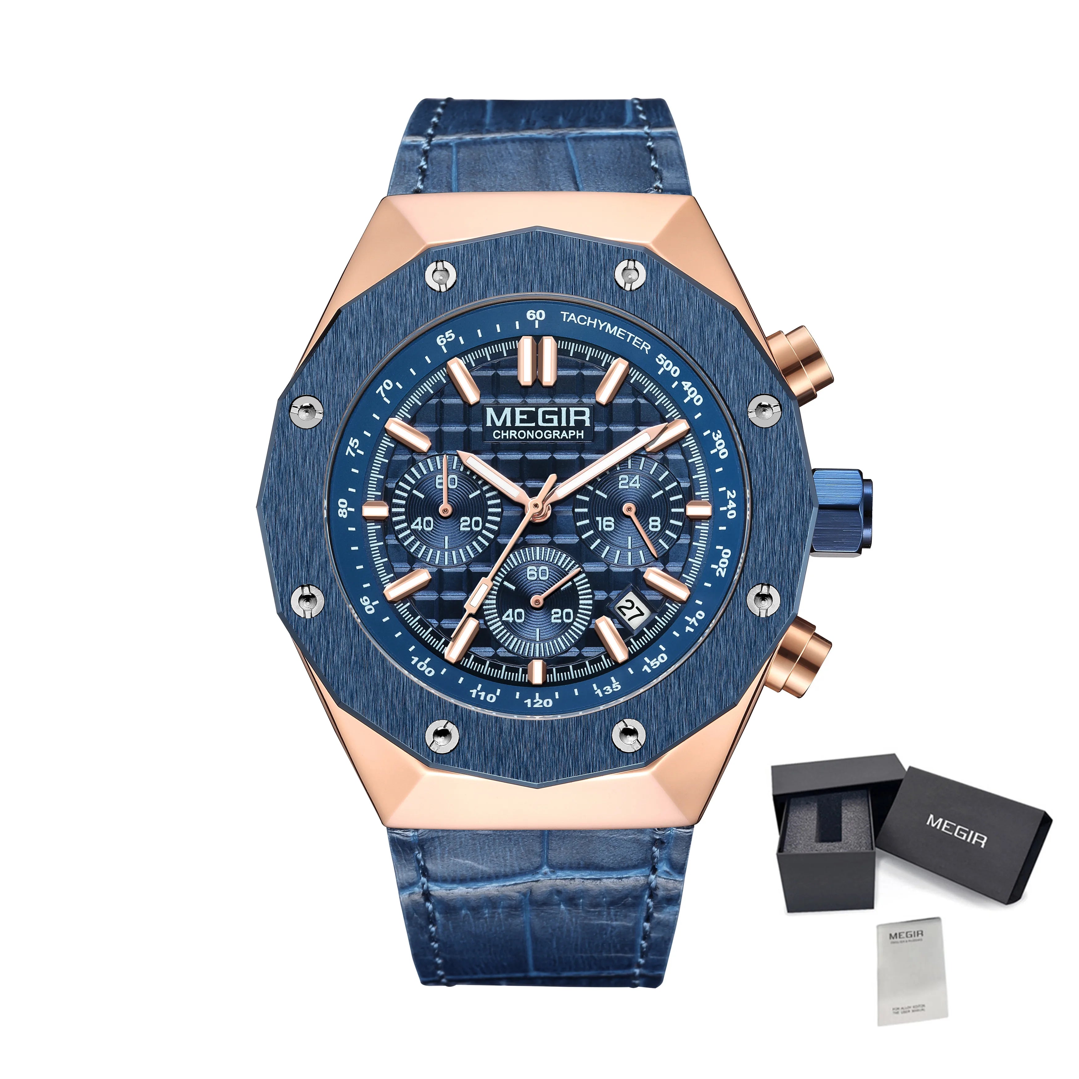 MEGIR Chronograph Luxury Men Sports Quartz Wristwatch with Calendar Luminous Waterproof Man Business Casual Watches Reloj Hombre