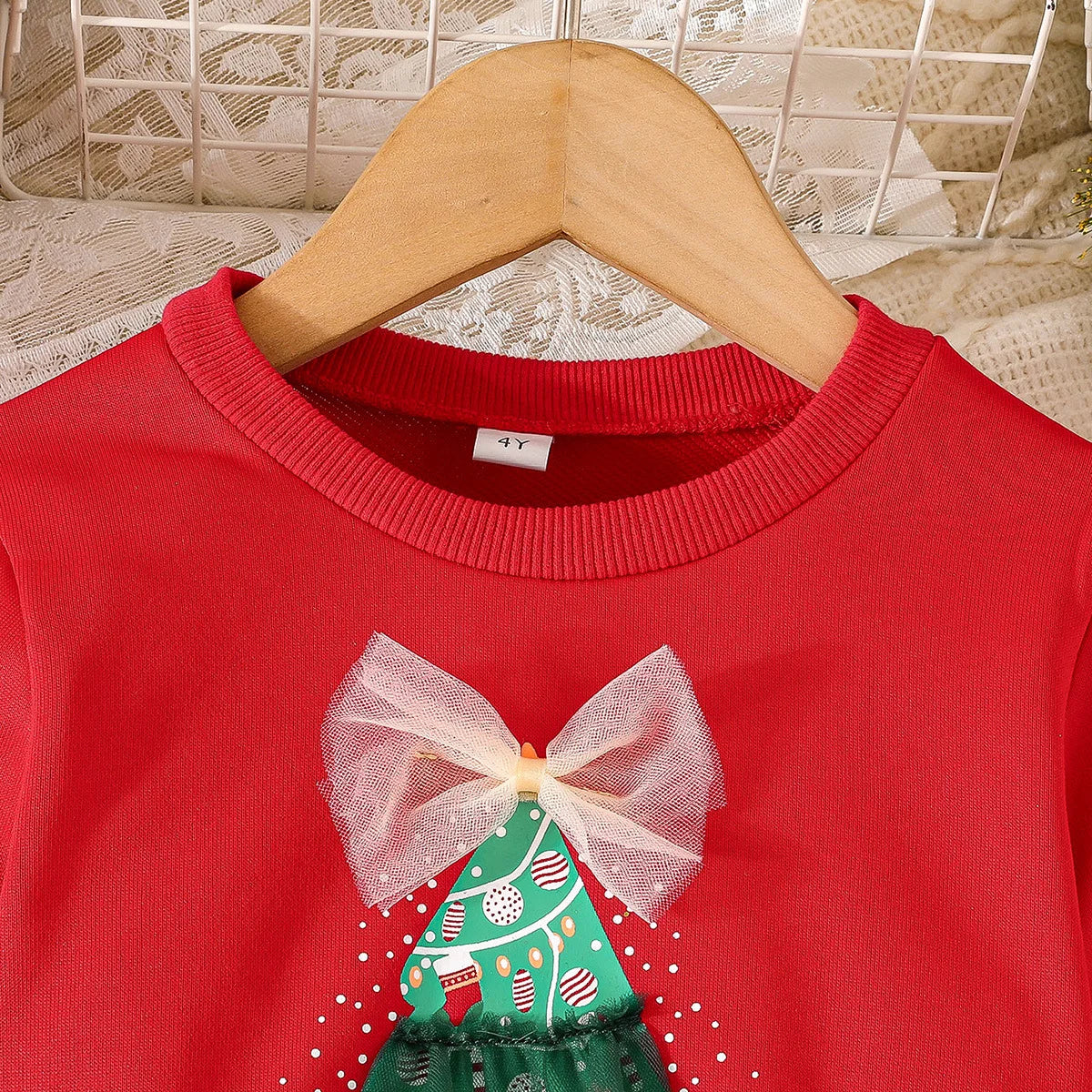 4-7Y Kids Christmas Dresses For Girls Bow Green Xmas Tree Hoodies Dress For New Year Kids Girl Evening Dress Festival Clothing