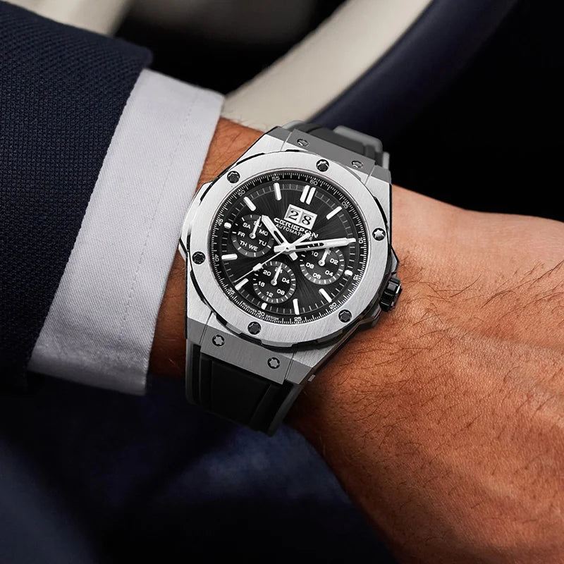 2025 Man Mechanical Watches for Men Sport Analog Automatic Wristwatches with Silicone Strap Stainless Steel Waterproof Reloj
