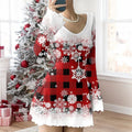 Christmas Dress Women Snowman Snowflake Print Elegant Party Dresses Fall New V Neck Flare Long Sleeve Mini Dress Female Clothing