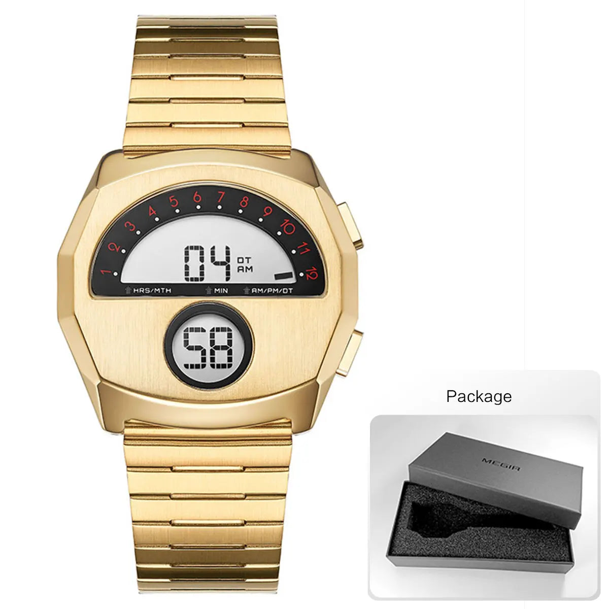 Unique Digital Watch for Men Stainless Steel Electronic Wristwatch with Calendar LED Backlight Cool Streetwear Style Watches