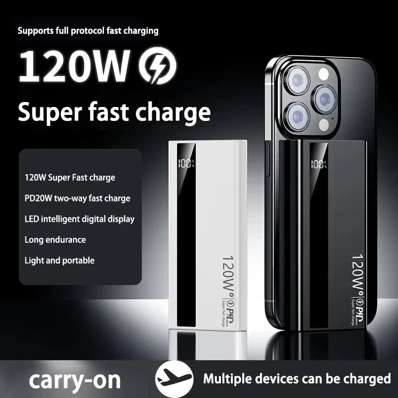 New Power Bank 200000mAh Ultra-large Capacity 120W Super Fast Charge With Digital Display Portable External Battery For phone