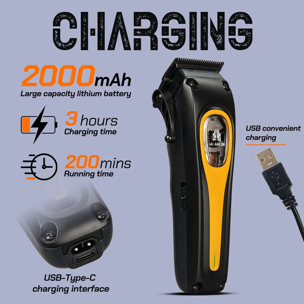 Professional electric hair clipper BRD 953 hair trimmer with vector motor 12000RPM DLC tapered blade 2000mAh barbershop machine