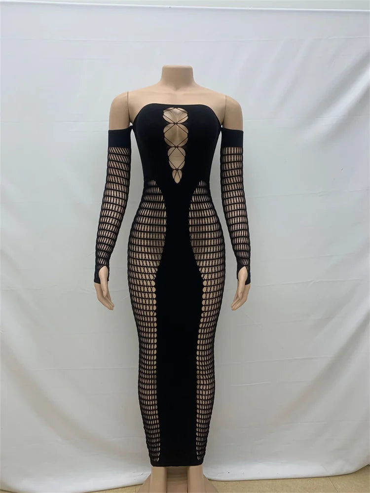 Autumn Long Sleeve Knitted Backless Bodycon Strapless Dress Women Maxi Dresses Sexy Pink Bodycon Clubwear Party Vestidos dress