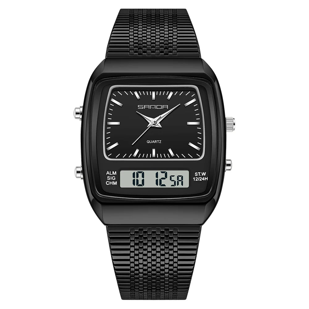 SANDA Watches Men Waterproof Analog Digital Quartz Wristwatches Male Stainless Stopwatch Alarm Clock Man Watch