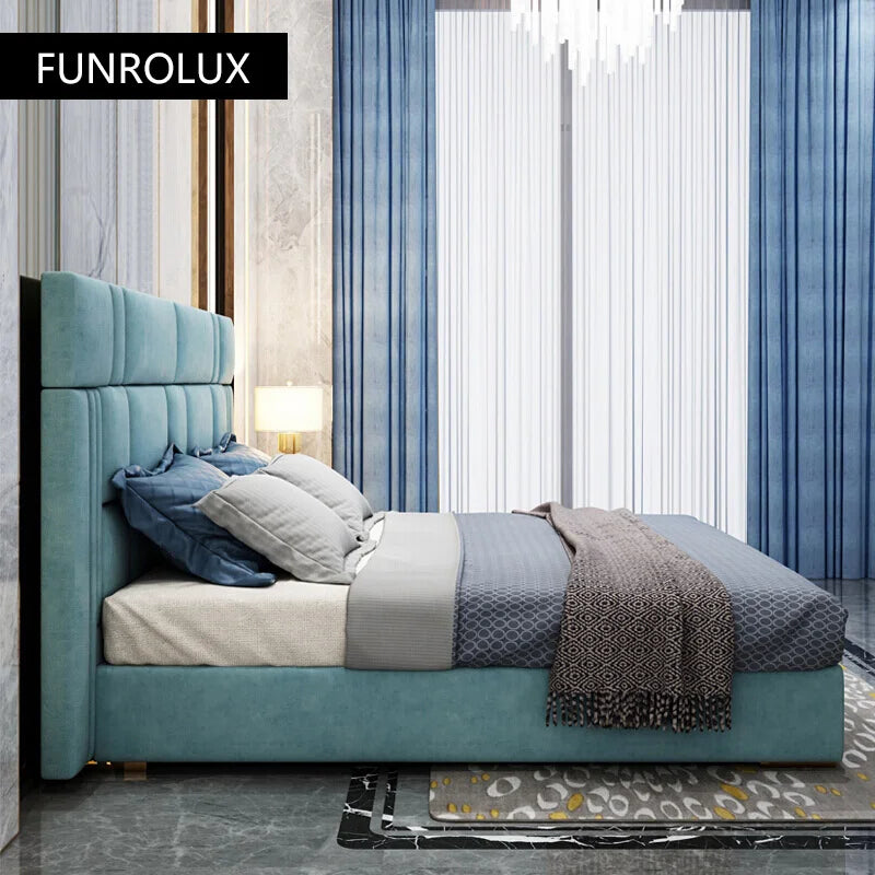 Modern leather bed First layer cowhide breathable Napa leather stainless steel plated 1.8Rice double bed