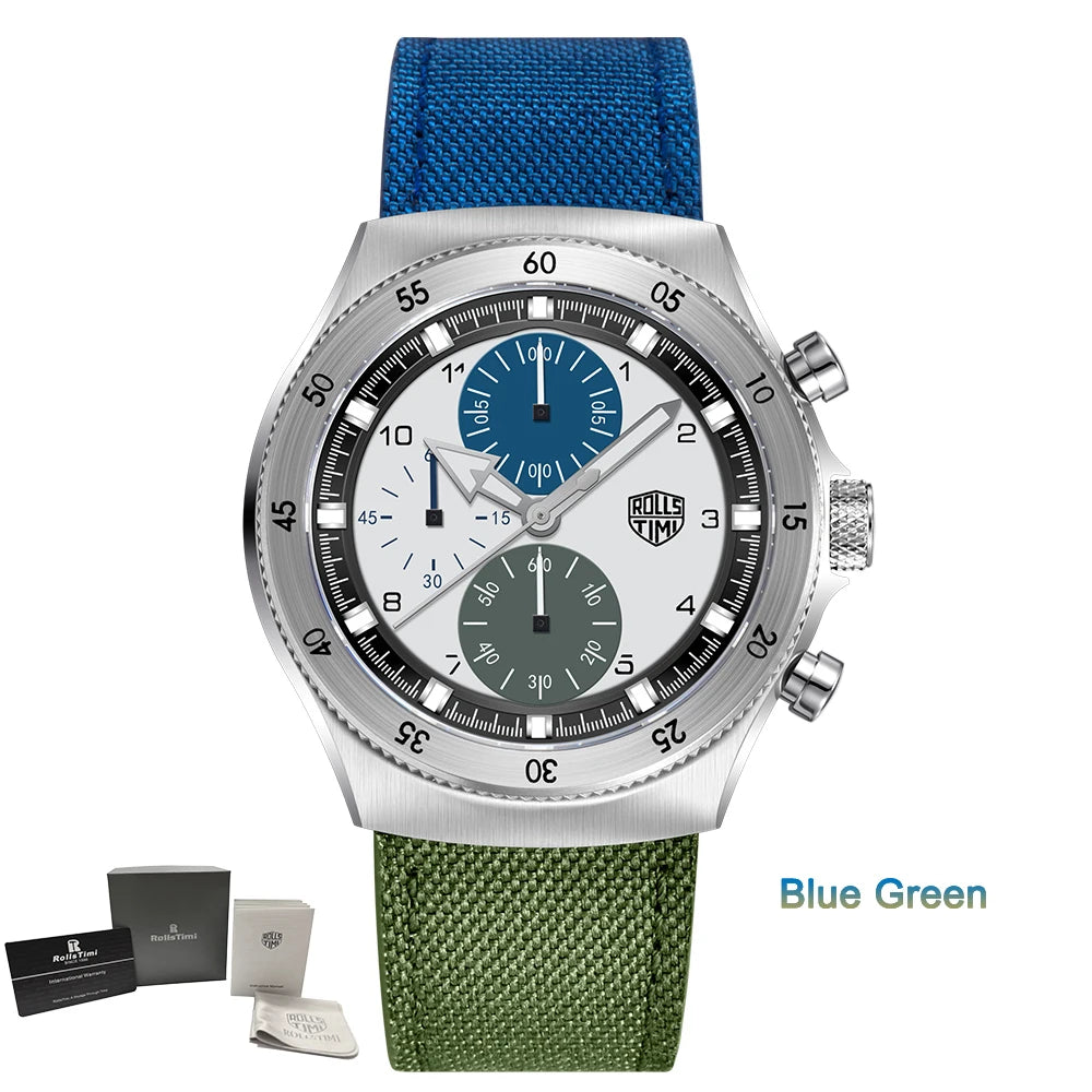 2026 New Men's Watches RollsTimi Two-color nylon Quartz Watch Men Sport Chronograph Japan Movt AR Sapphire glass Wristwatch Men
