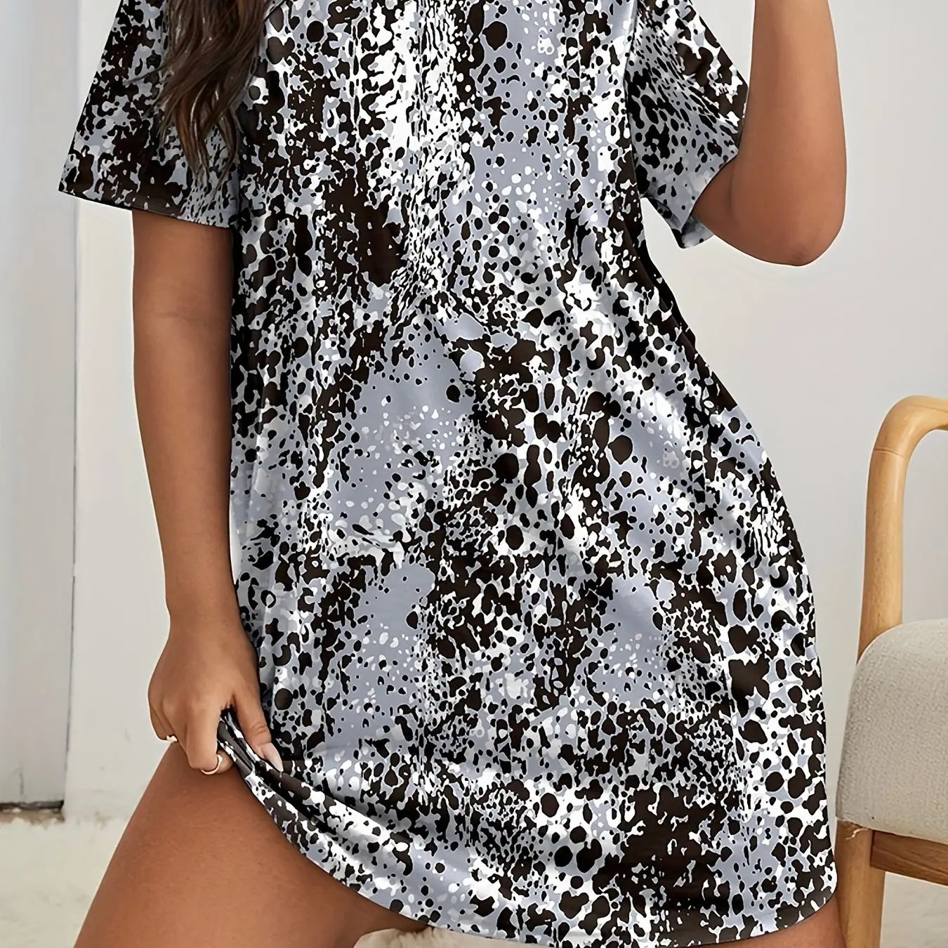 Plus Size Printed With Love Women's Dresses Summer Women's Home Stretchy Nightgowns Leopard Dresses Women's Knee Dresses