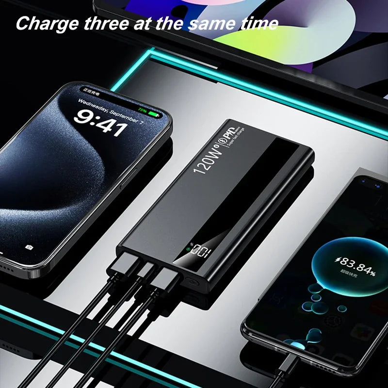 New Power Bank 200000mAh Ultra-large Capacity 120W Super Fast Charge With Digital Display Portable External Battery For phone