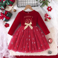 4-7Y Kids Christmas Dresses For Girls Bow Green Xmas Tree Hoodies Dress For New Year Kids Girl Evening Dress Festival Clothing
