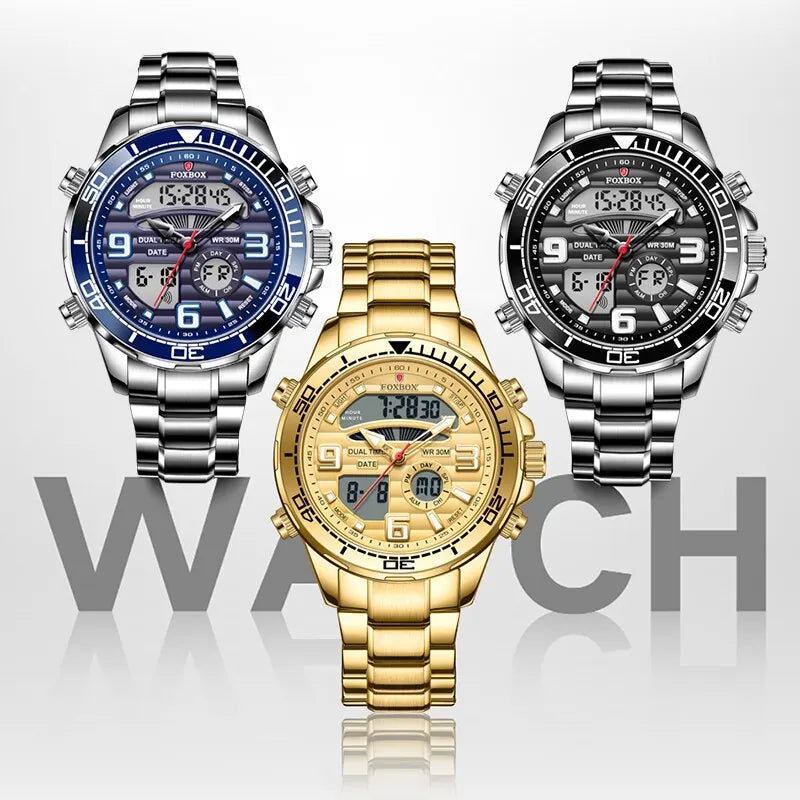 2024 Top Brand Luxury Digital Mens Watches Top Luxury Sport Quartz Wristwatch For Men All Steel Military Waterproof Clock+Box