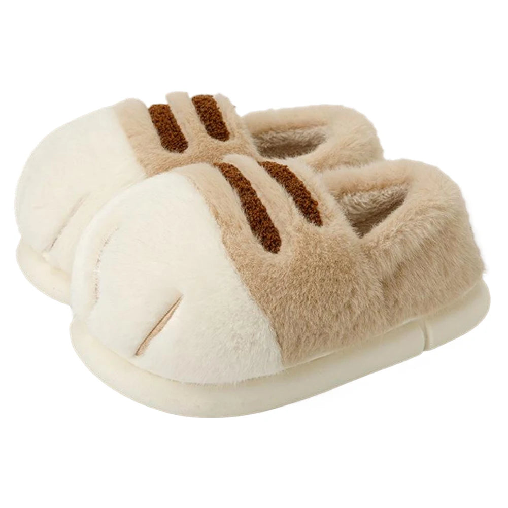 3D Cat Paw Plush Slippers Warm Slip-on House Shoes Anti Slip Flat Thermal Slippers Furry Paw Couple Slippers for Autumn Winter