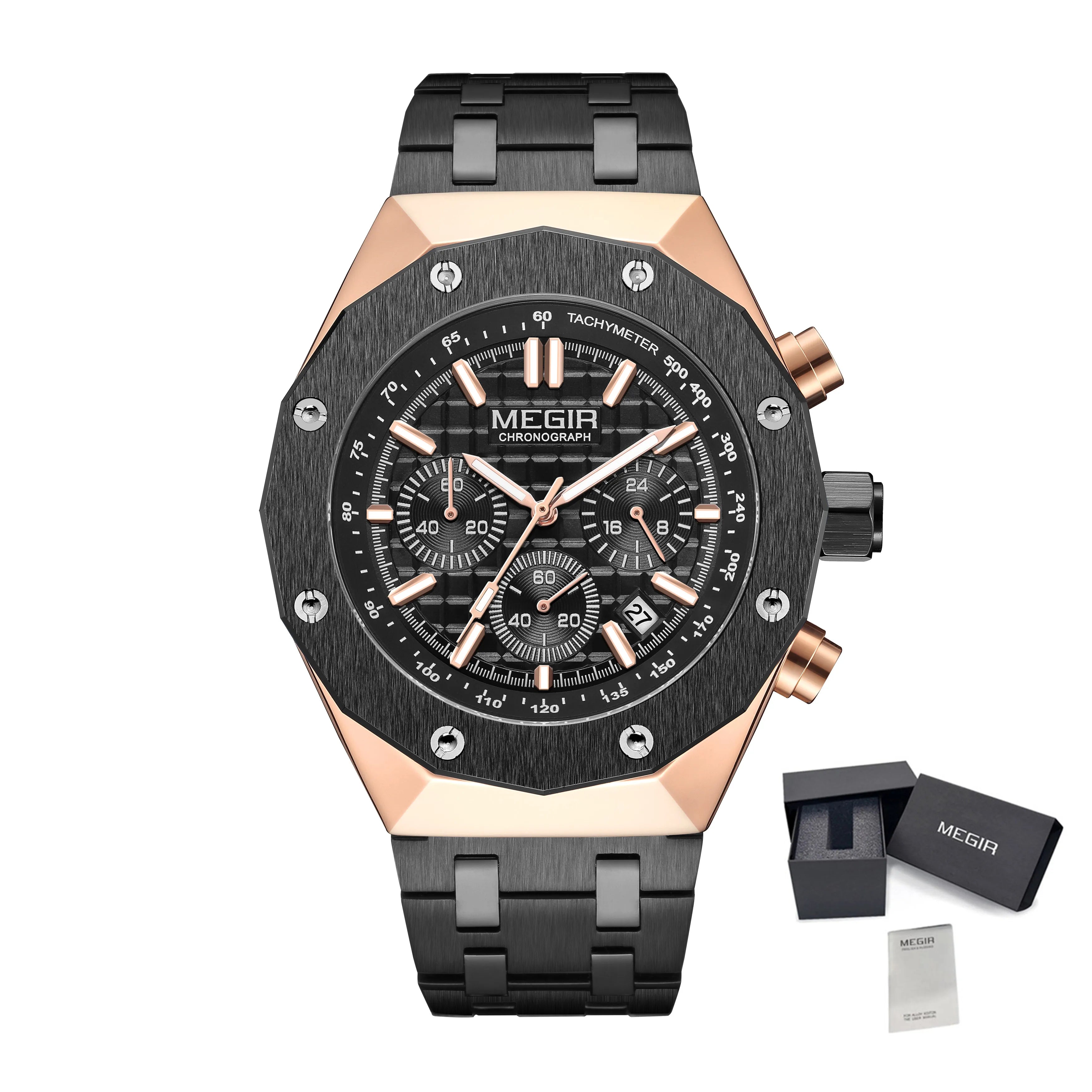 MEGIR Chronograph Luxury Men Sports Quartz Wristwatch with Calendar Luminous Waterproof Man Business Casual Watches Reloj Hombre