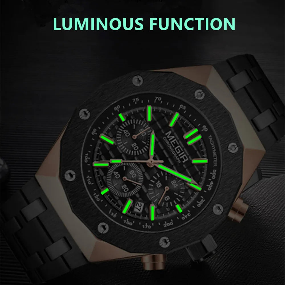 MEGIR Chronograph Luxury Men Sports Quartz Wristwatch with Calendar Luminous Waterproof Man Business Casual Watches Reloj Hombre