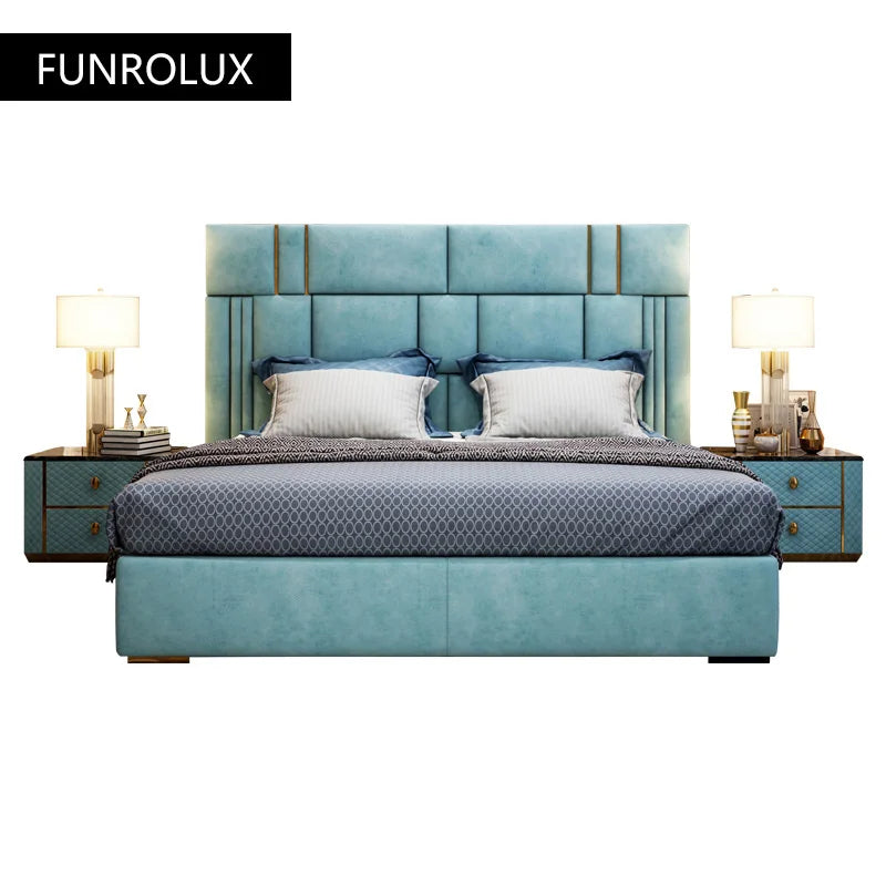 Modern leather bed First layer cowhide breathable Napa leather stainless steel plated 1.8Rice double bed