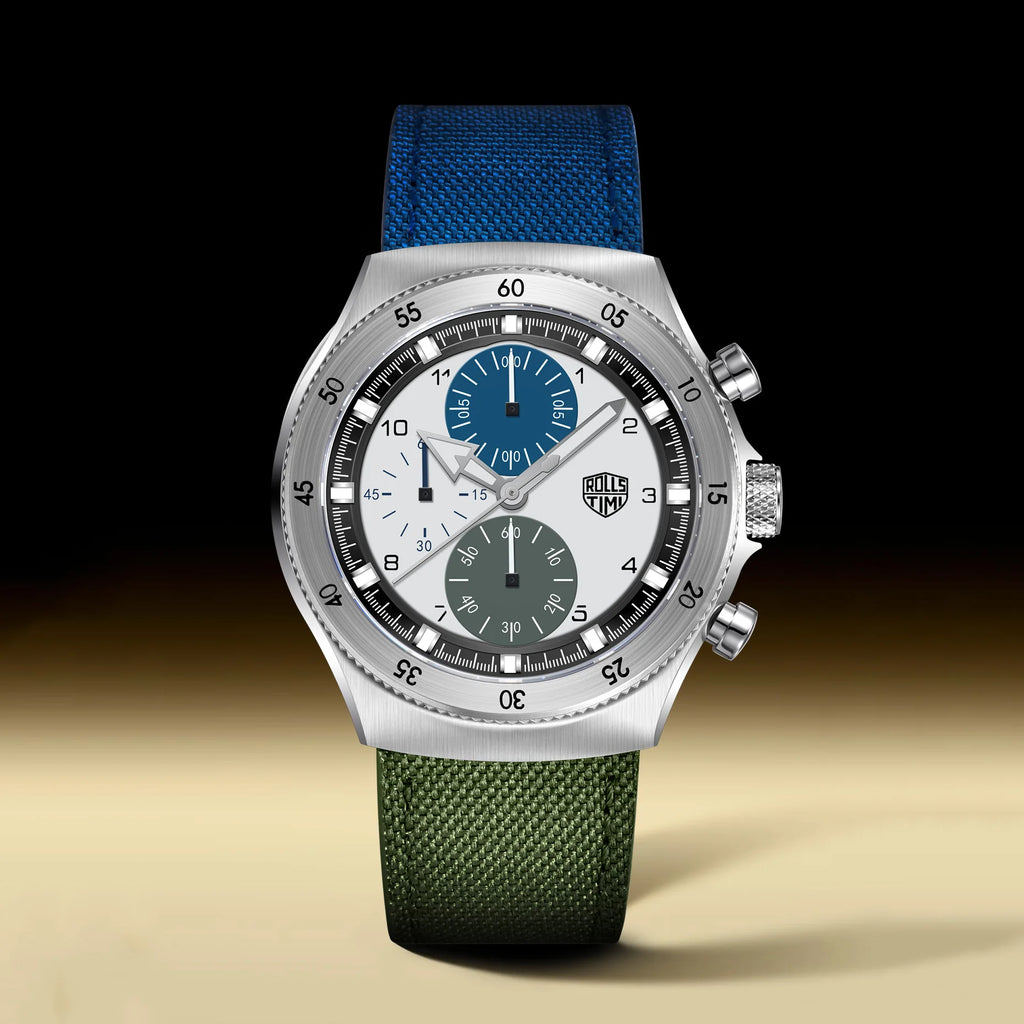 2026 New Men's Watches RollsTimi Two-color nylon Quartz Watch Men Sport Chronograph Japan Movt AR Sapphire glass Wristwatch Men