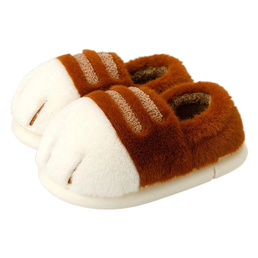 3D Cat Paw Plush Slippers Warm Slip-on House Shoes Anti Slip Flat Thermal Slippers Furry Paw Couple Slippers for Autumn Winter