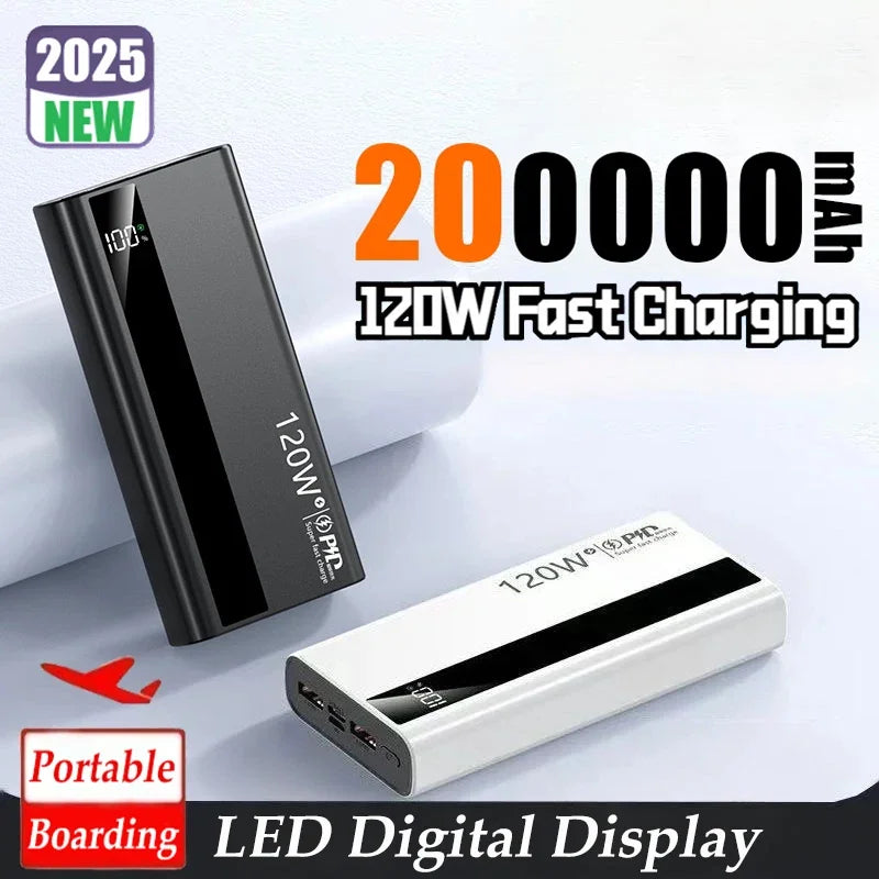 New Power Bank 200000mAh Ultra-large Capacity 120W Super Fast Charge With Digital Display Portable External Battery For phone