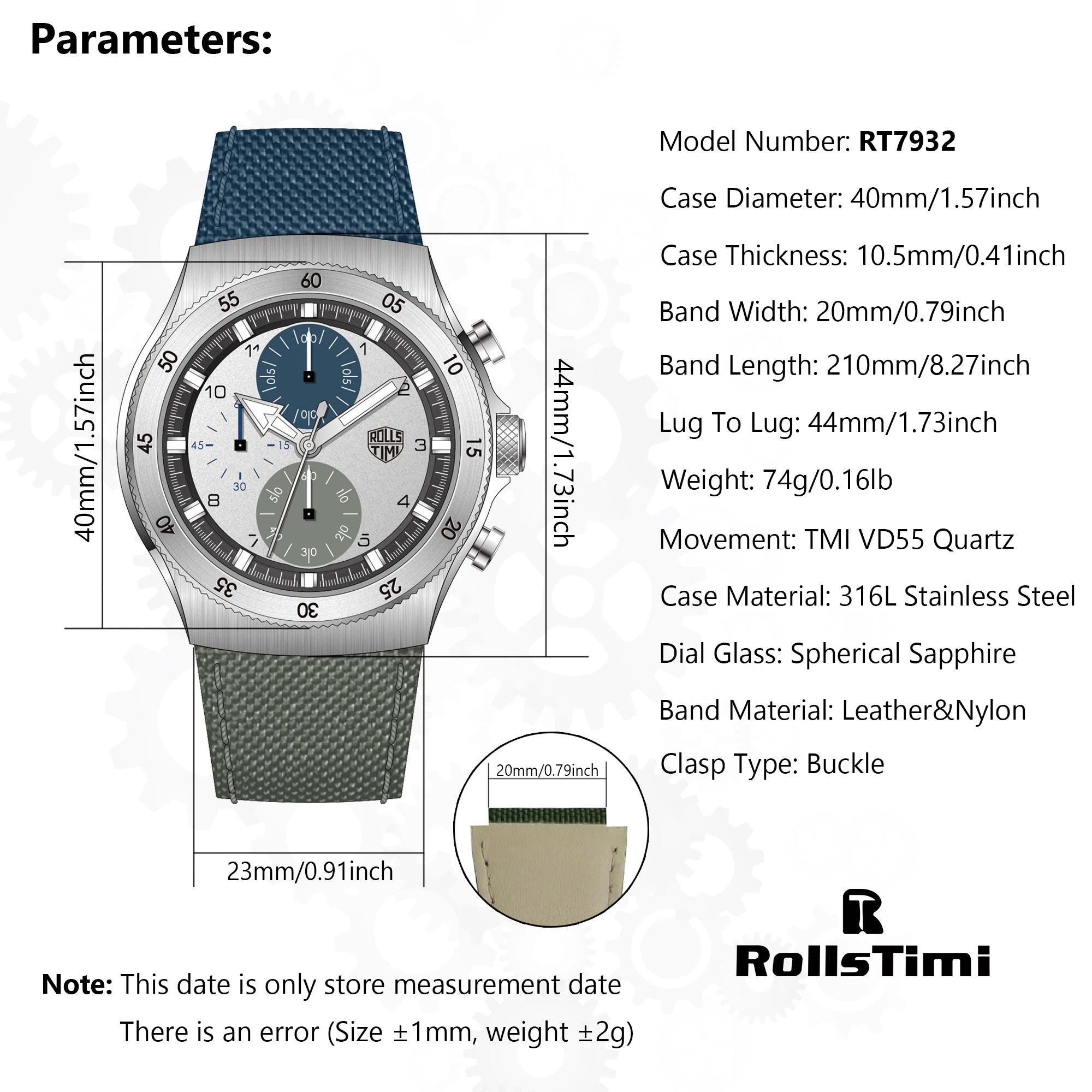 2026 New Men's Watches RollsTimi Two-color nylon Quartz Watch Men Sport Chronograph Japan Movt AR Sapphire glass Wristwatch Men