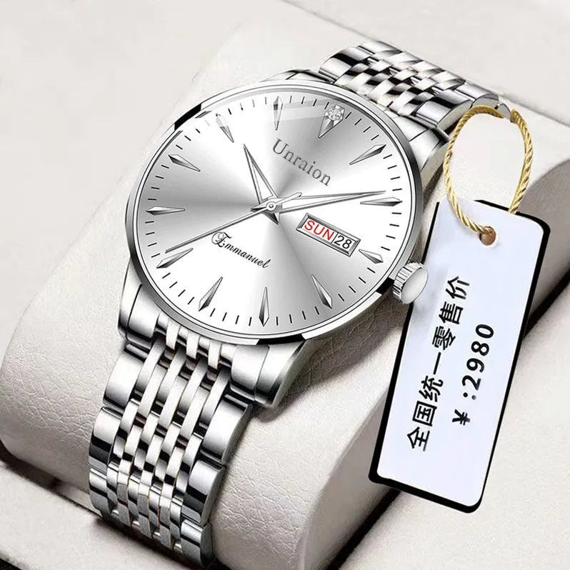 Swiss Qm Watch Fully Automatic Movement Waterproof Luminous Dual Calendar Non Mechanical Men's Watch Male Student Simple Quartz