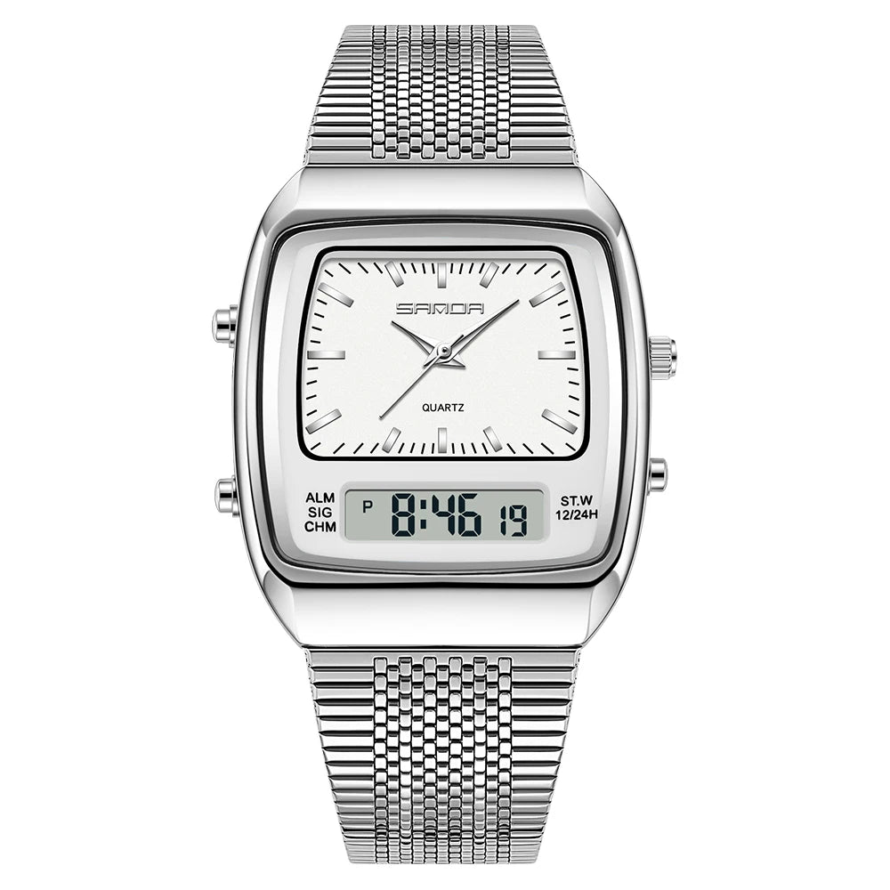 SANDA Watches Men Waterproof Analog Digital Quartz Wristwatches Male Stainless Stopwatch Alarm Clock Man Watch