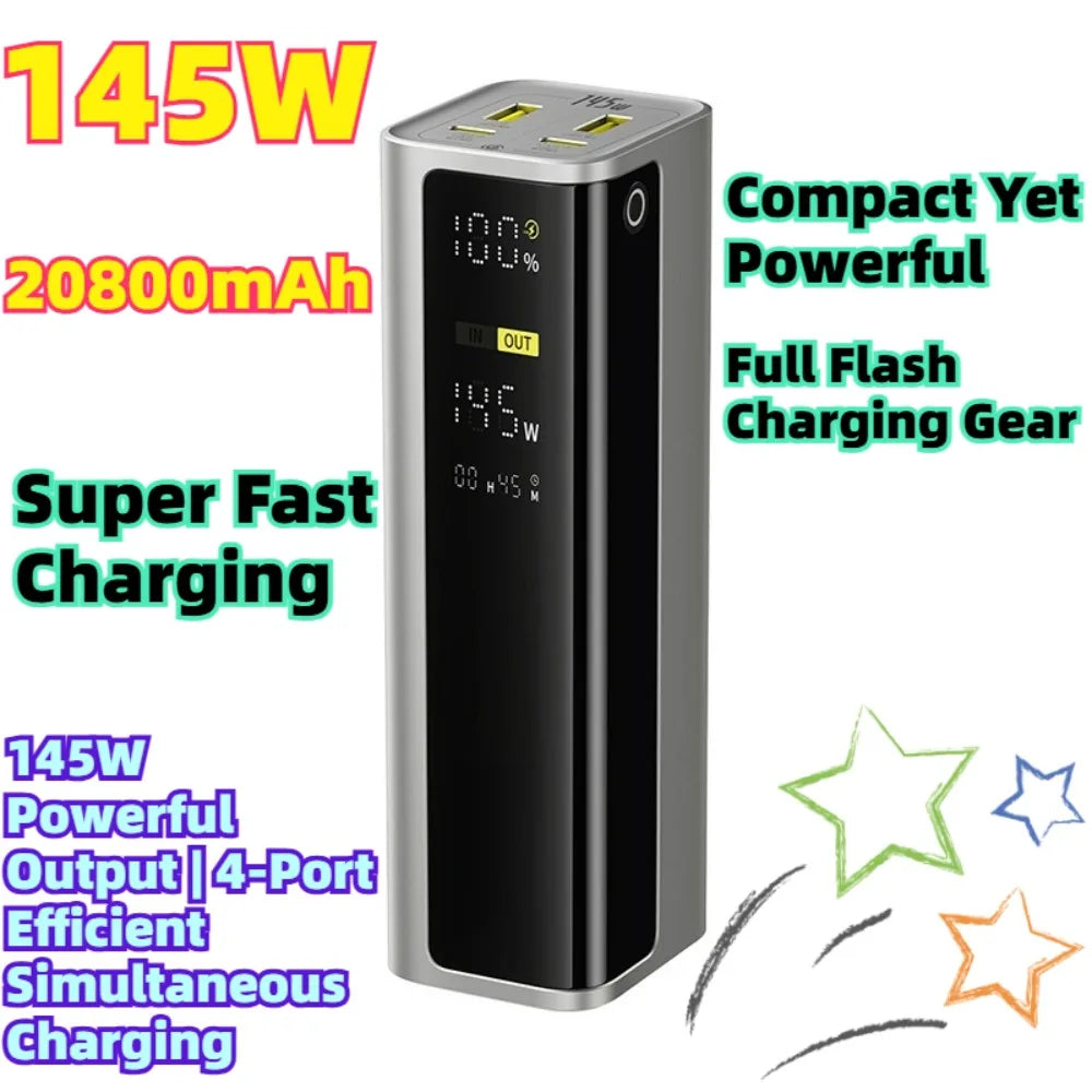 Power Bank 145W 20800mAh PD 100W Fast Charging  with Smart Digital Display Portable External PowerBank for Laptop Phone
