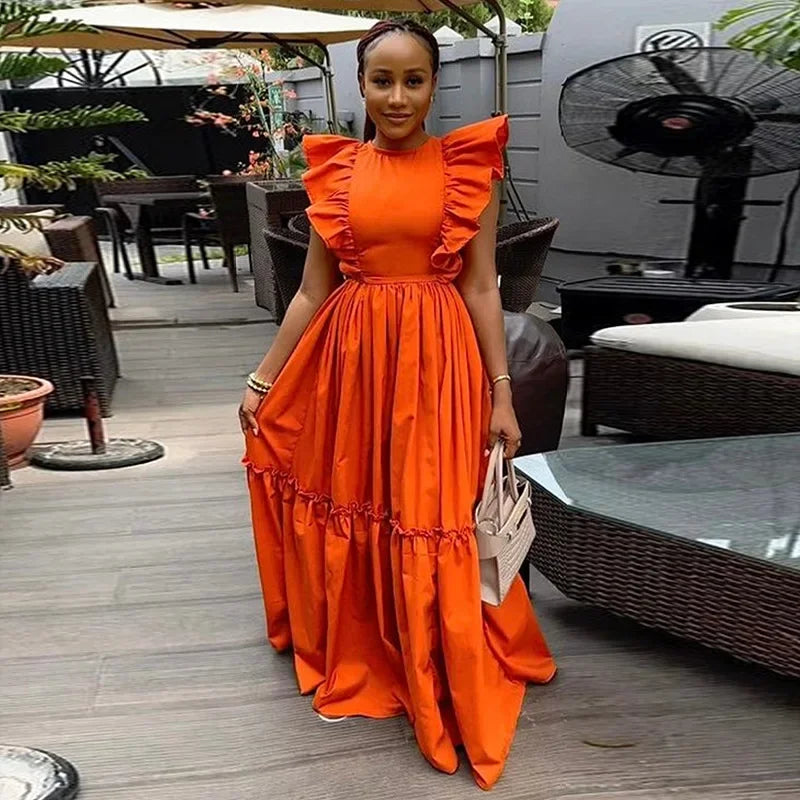 CM.YAYA 2024 Summer Sleeveless Sweet Cute O-Neck Hollow Out Slim Floor-Length Long Women Dress Beach Streetwear Maxi Dresses