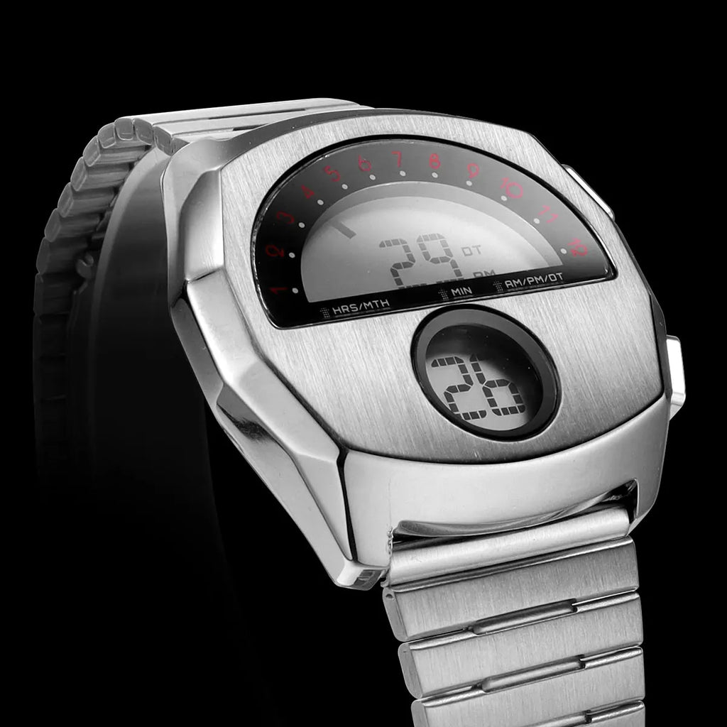 Unique Digital Watch for Men Stainless Steel Electronic Wristwatch with Calendar LED Backlight Cool Streetwear Style Watches