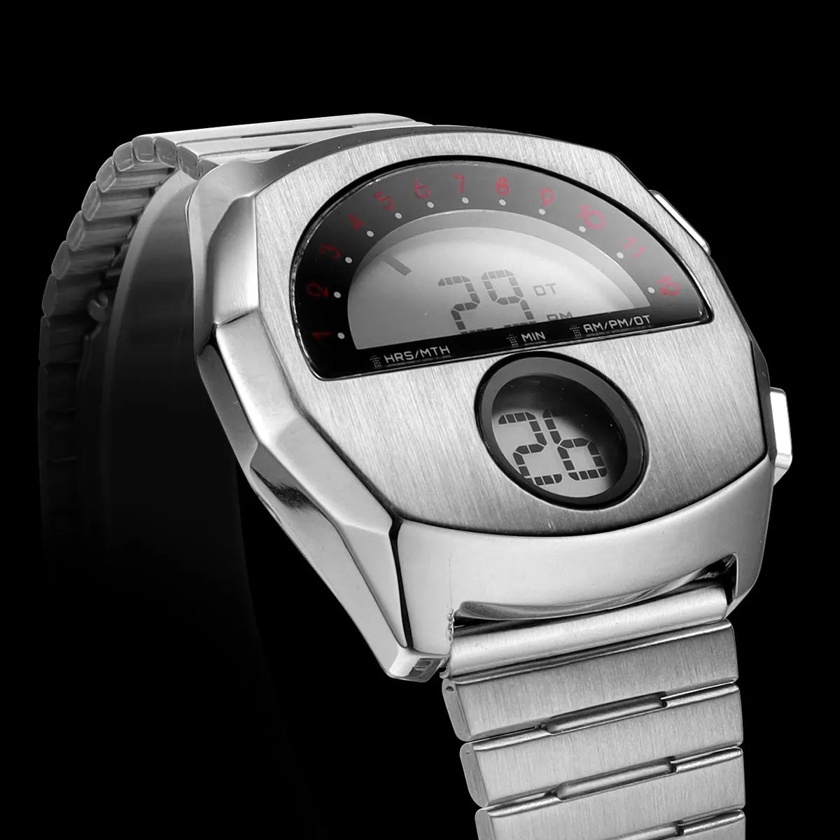 Unique Digital Watch for Men Stainless Steel Electronic Wristwatch with Calendar LED Backlight Cool Streetwear Style Watches