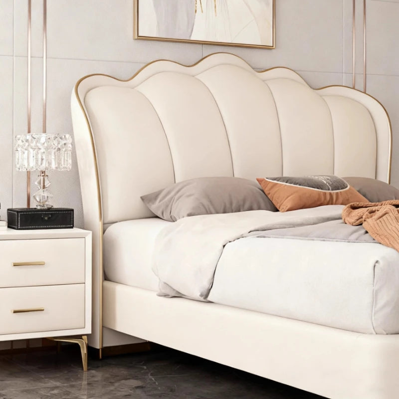 Modern Minimalist Beds Queen Upholstered Cream White Beds Double Wooden Cama Inteligente Multifuncional House Accessories