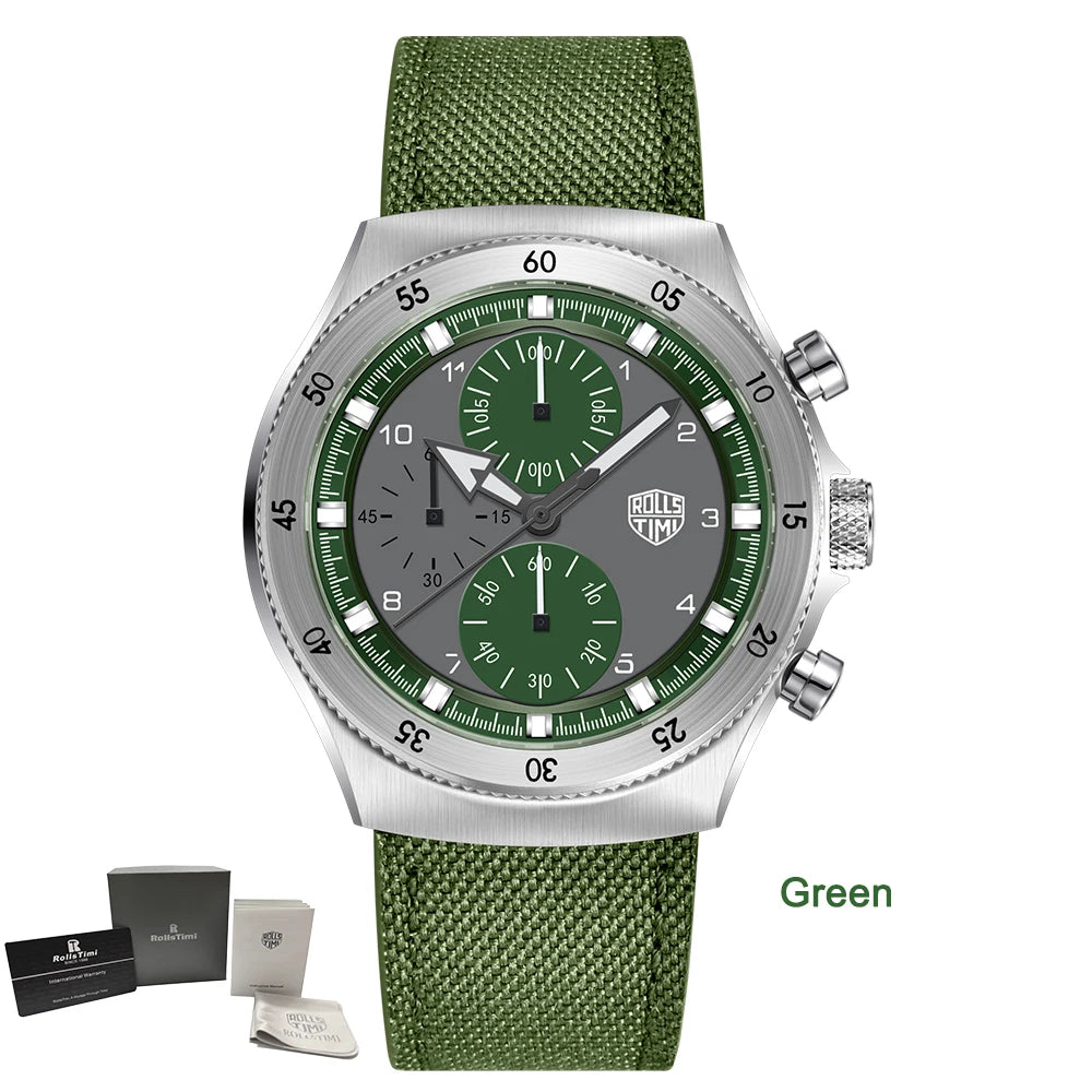 2026 New Men's Watches RollsTimi Two-color nylon Quartz Watch Men Sport Chronograph Japan Movt AR Sapphire glass Wristwatch Men