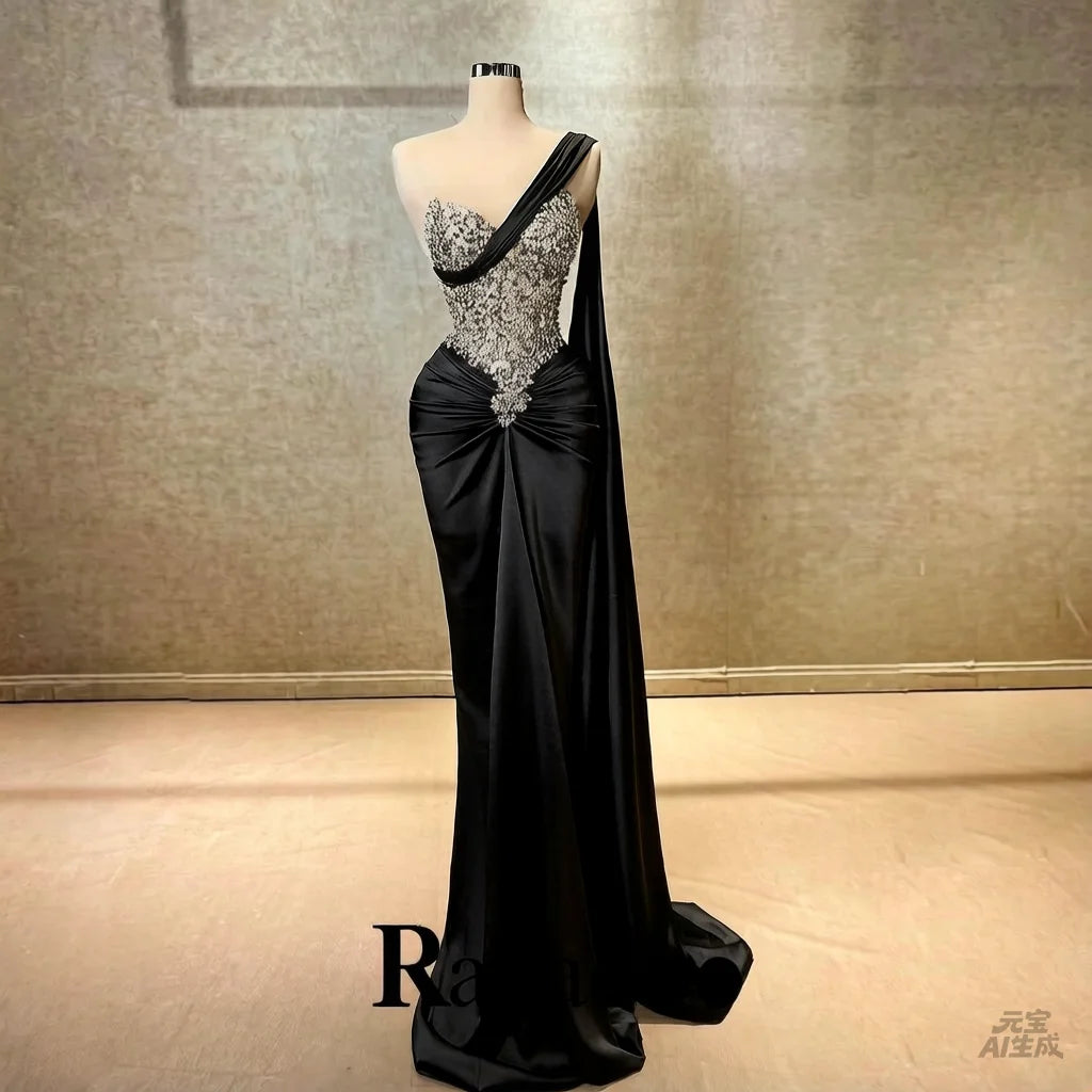 Ranadoo Charming One Shoulder Prom Dresses for Women Birthday Party Rhibestones Mermaid Ruched Vestido De Formatura Customized