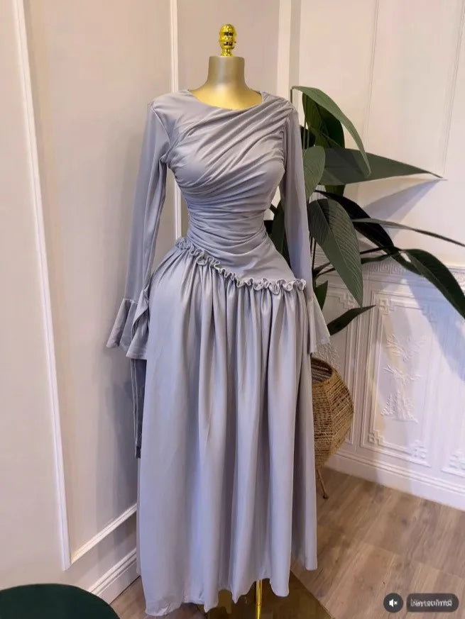 CM.YAYA Women Full Sleeve O-neck Elegant Long Dress Edible Tree Fungus Sweet Holiday Beach Evening Sexy Party Dresses Vestidos
