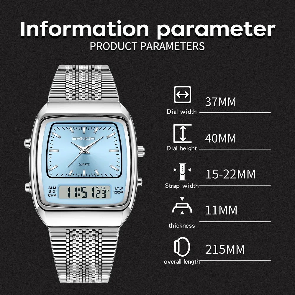 SANDA Watches Men Waterproof Analog Digital Quartz Wristwatches Male Stainless Stopwatch Alarm Clock Man Watch