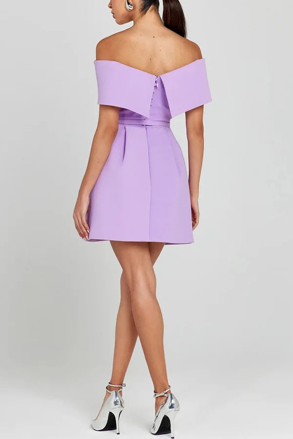Elegant Off Shoulder Mini Dress Women Slash Neck Sleeveless Backless A-line Evening Dresses Female 2024 Autumn Lady Vestidos