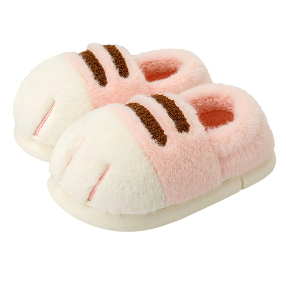 3D Cat Paw Plush Slippers Warm Slip-on House Shoes Anti Slip Flat Thermal Slippers Furry Paw Couple Slippers for Autumn Winter