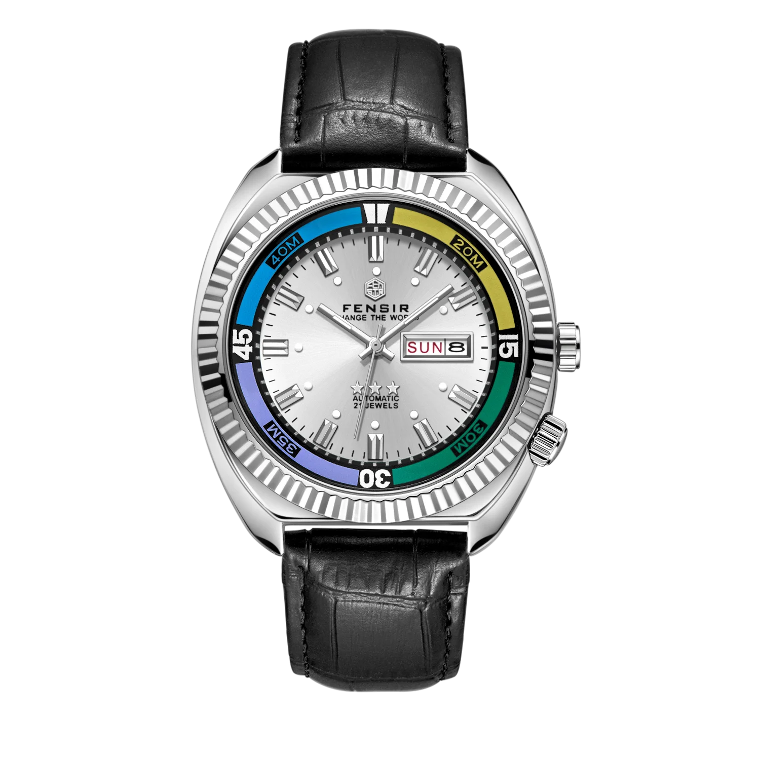 Men's Quartz Watch - Stainless Steel Case, Rainbow Color Case, Date and Day Display, Black Leather Strap, Luminous Watch, Waterproof Sports Watch, Street Fashion Hip-Hop Style Men's Watch, Ideal Gift for Boyfriend, Husband, Y
