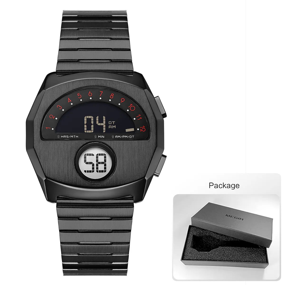 Unique Digital Watch for Men Stainless Steel Electronic Wristwatch with Calendar LED Backlight Cool Streetwear Style Watches